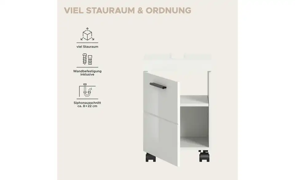 Waschbeckenunterschrank, Bild mit Text
