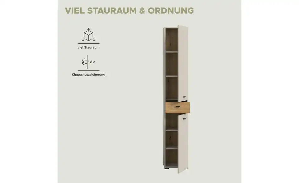 Hochschrank, Bild mit Text