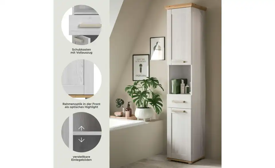 Hochschrank, Bild mit Text
