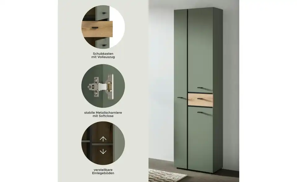 Hochschrank, Bild mit Text