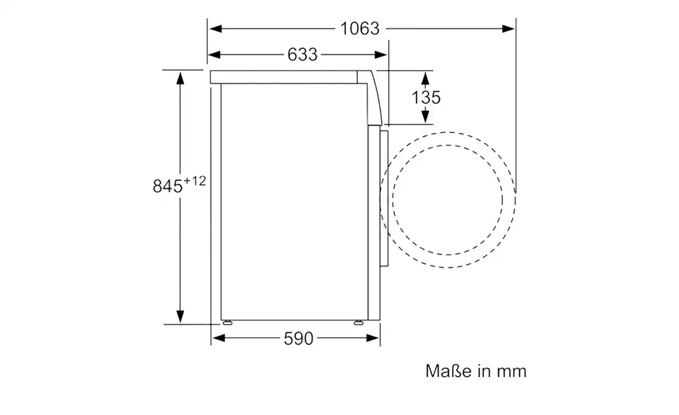 SIEMENS Waschvollautomat WM14N127, Bemaßung