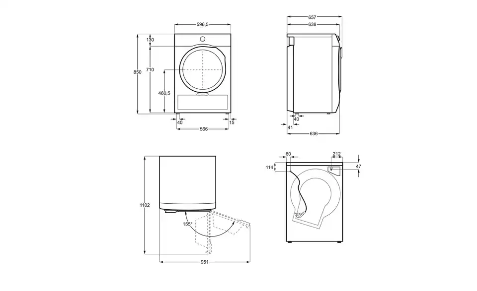 AEG Wärmepumpentrockner TR9W75790, Bemaßung