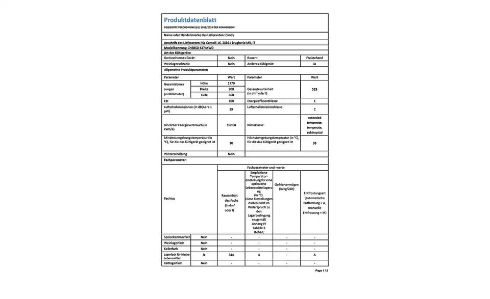 Candy SidebySide KühlGefrierkombination CHSBSO 6174XWD