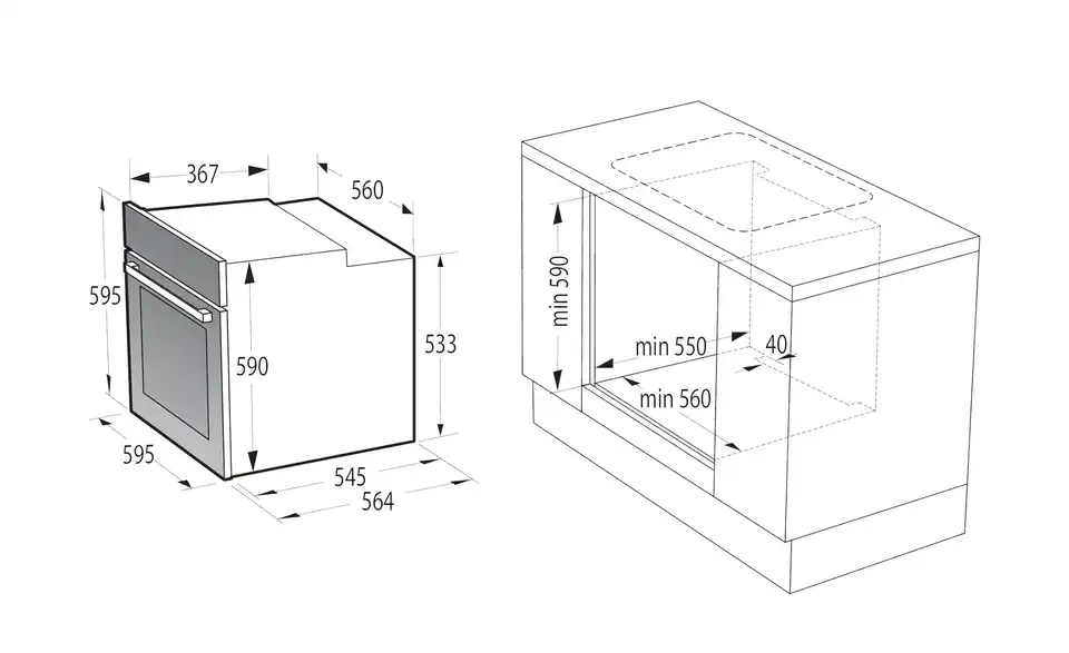 gorenje Einbau-Herdset Red Pepper CX, Bemaßung