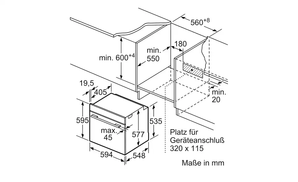 BOSCH Einbau-Backofen HMG776NB1, Bemaßung