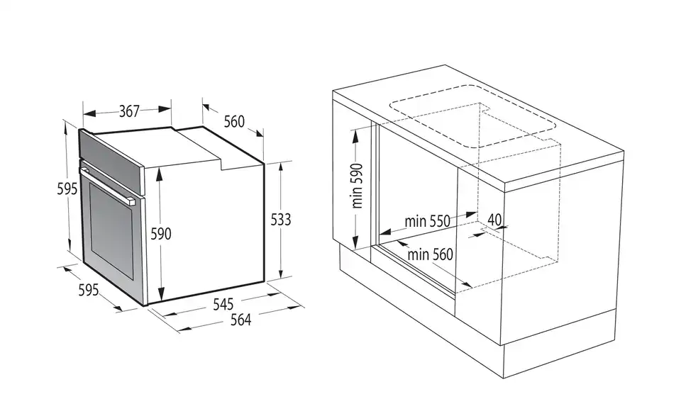 gorenje Einbau-Herdset Gorenje Red Pepper Set SCB, Bemaßung