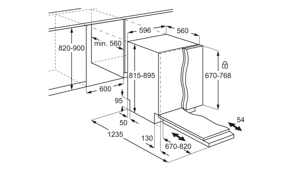 AEG Einbau-Geschirrspüler GI9210X2CT, Bemaßung
