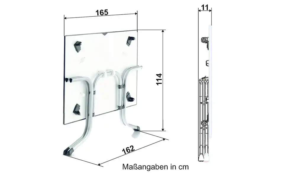 Sieger Boulevard Klapptisch, Bemaßung