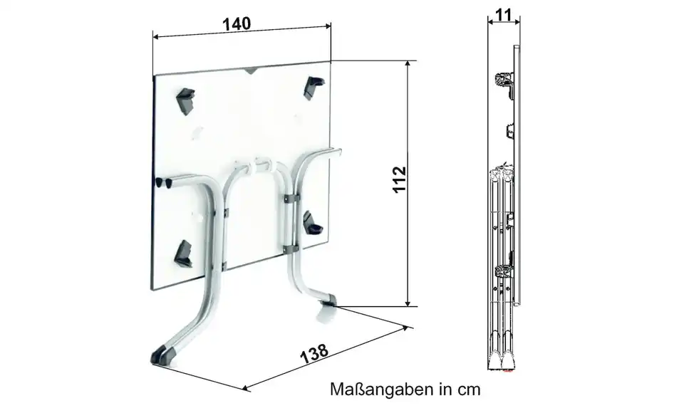 Sieger Boulevard Klapptisch, Bemaßung