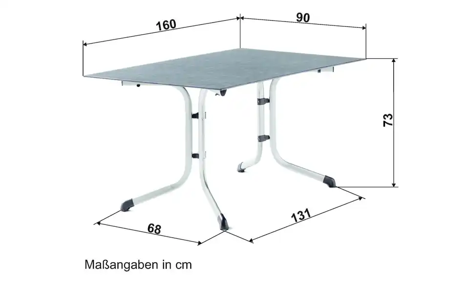 Sieger Boulevard Klapptisch, Bemaßung