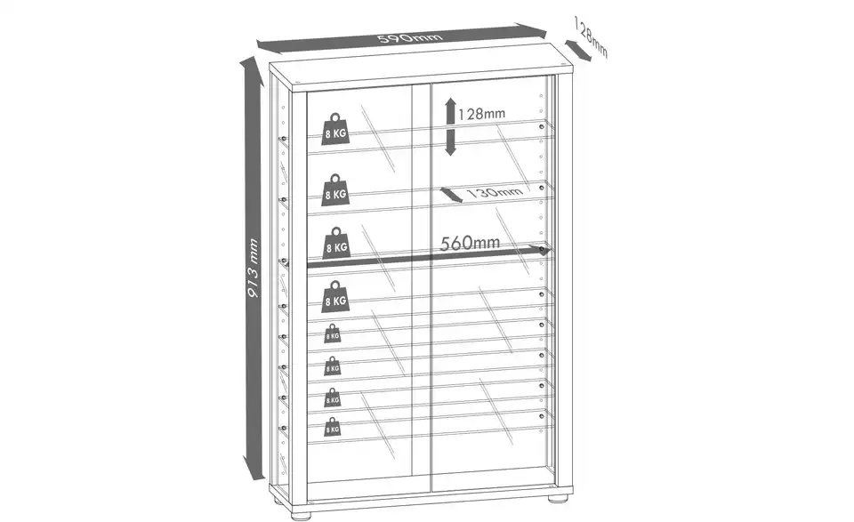 Vitrine Lumo, Bemaßung