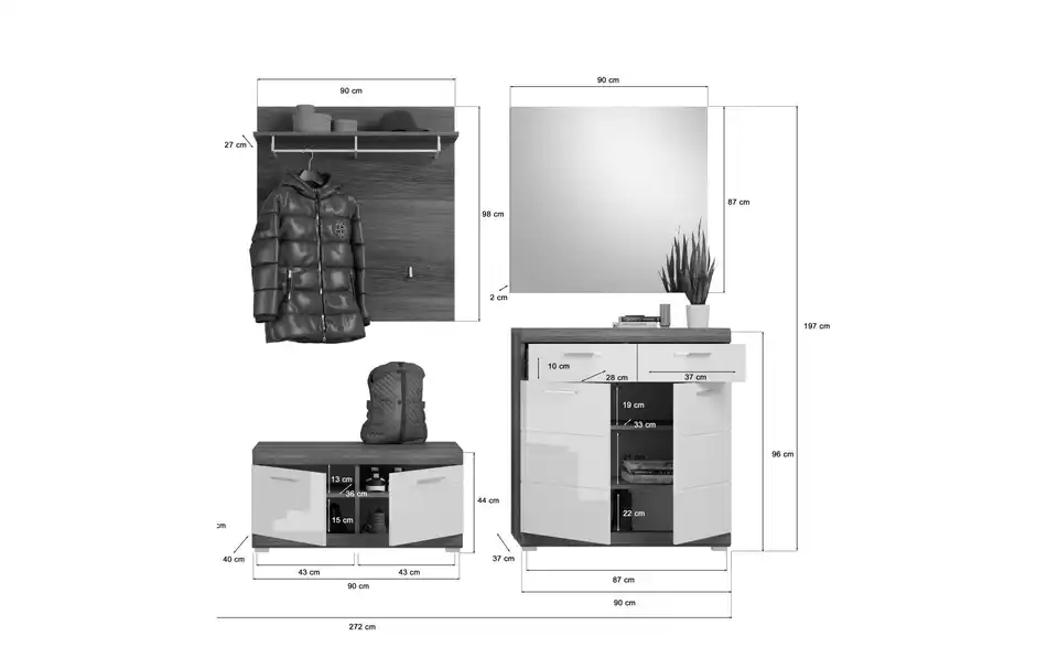 Garderoben-Set Scout, Bemaßung
