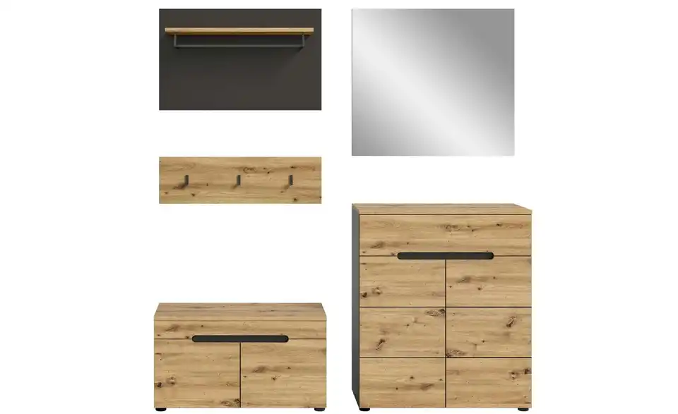 Garderobenkombination 5-teilig Canu, Frontansicht