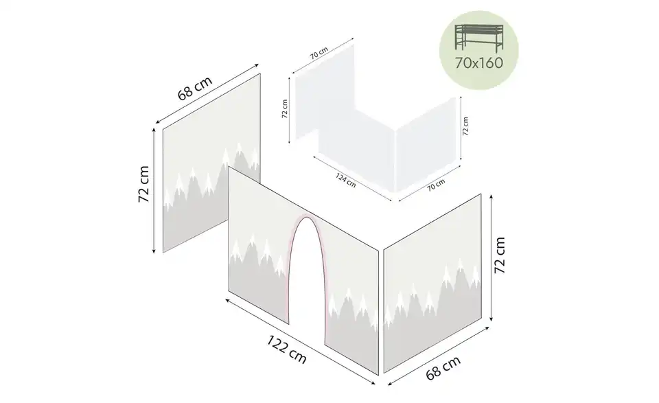 Hoppekids Vorhang für Spielbett 70x160, Bemaßung