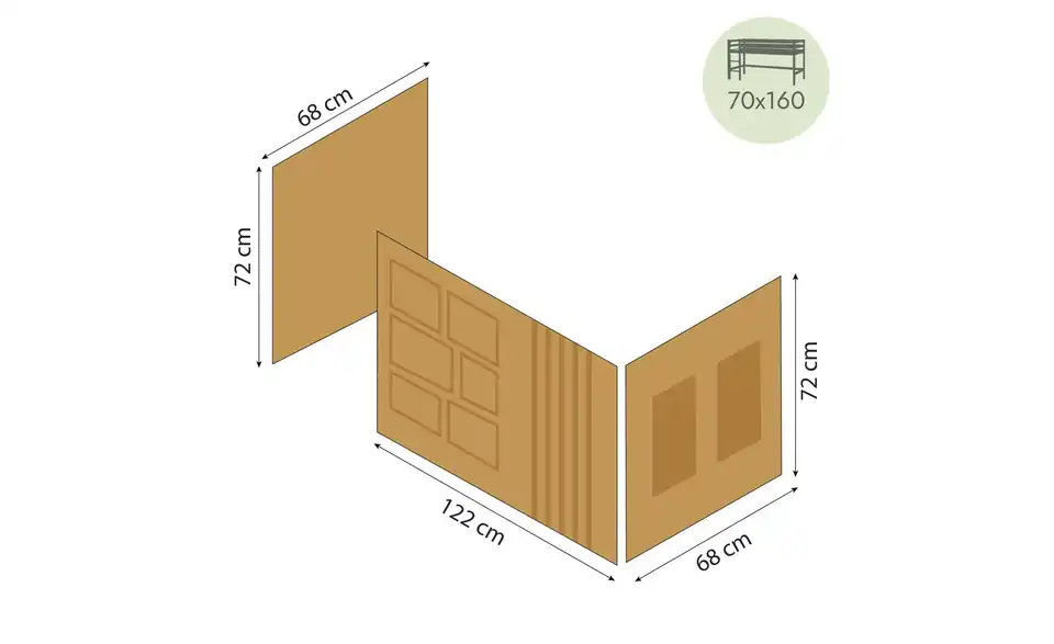 Hoppekids Vorhang für Spielbett 70x160 Creator, Bemaßung