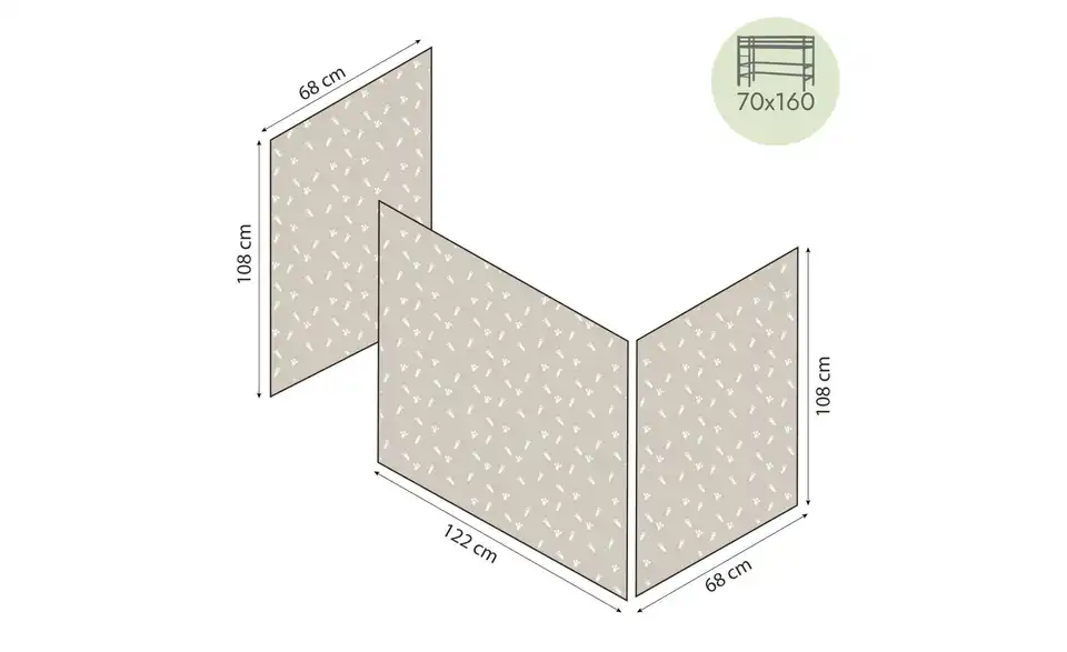 Hoppekids Vorhang Mittelhochbett 70x160 Pets, Bemaßung