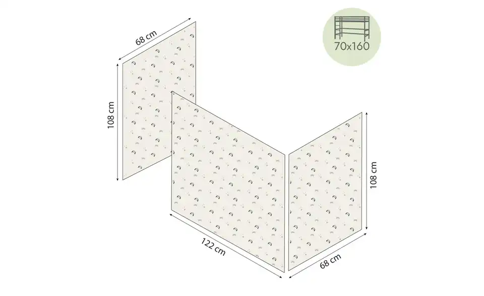 Hoppekids Vorhang Mittelhochbett 70x160 Pets, Bemaßung