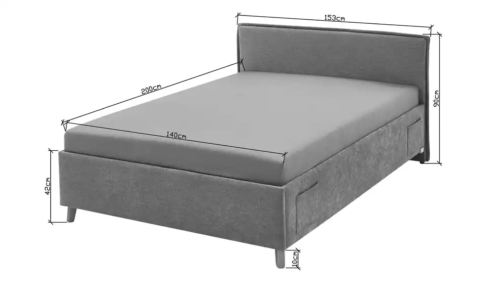 Polsterbett Fun mit trendiger Kederumrahmung, Bemaßung