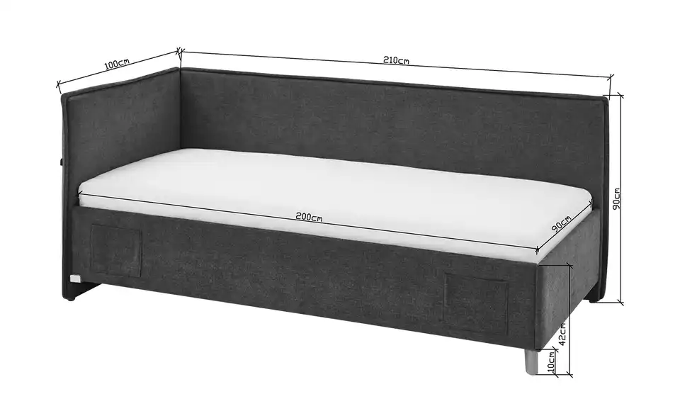 Polsterbett Fun mit trendiger Kederumrahmung, Bemaßung