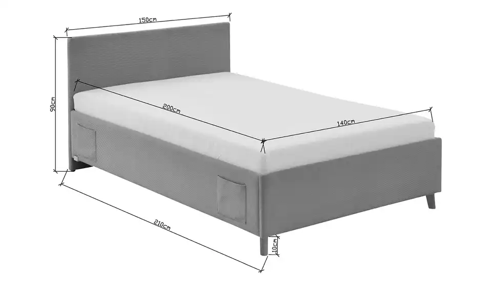 Polsterbett Cool in Cord, Bemaßung