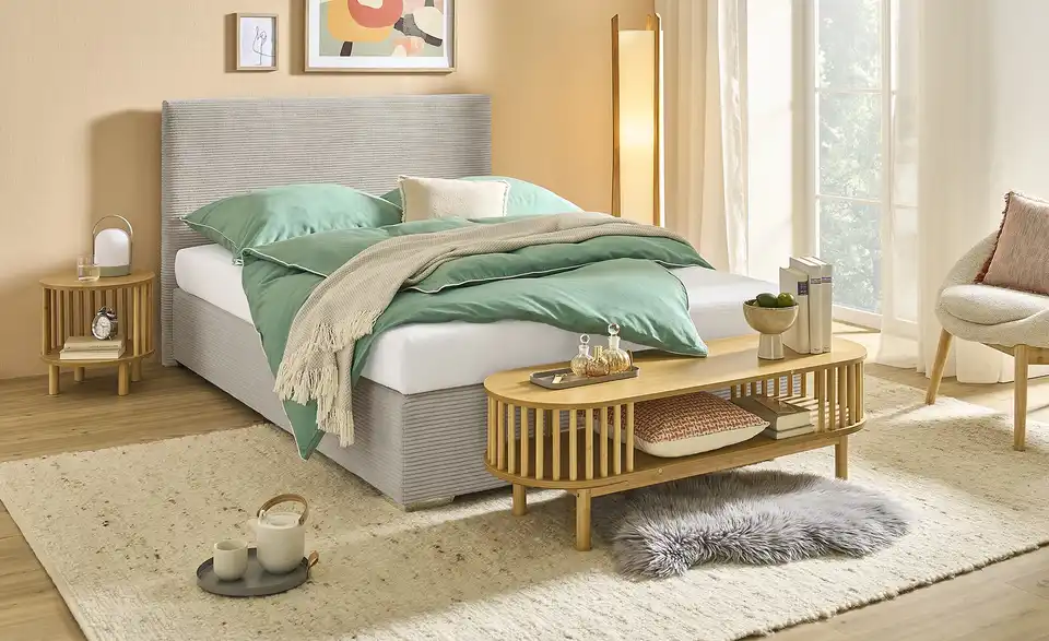 Boxbett Moseley Cord, Härtegrad H3, 140x200 cm, in Wohnsituation