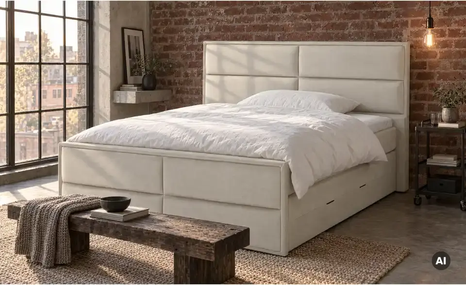 Boxspringbett Crocco mit Bettkasten, in Wohnsituation