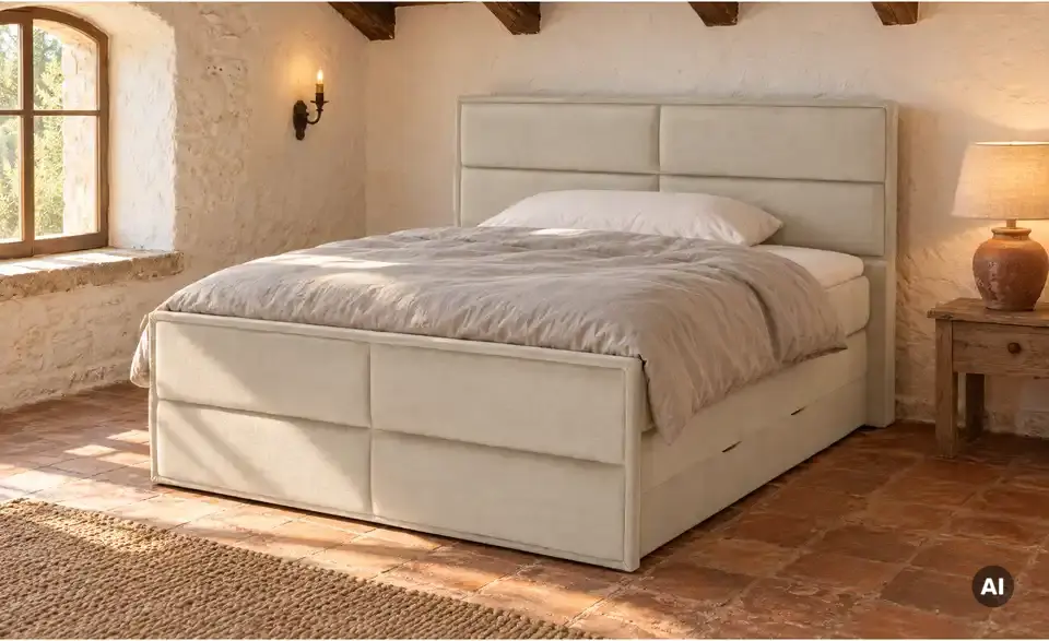 Boxspringbett Crocco mit Bettkasten, in Wohnsituation