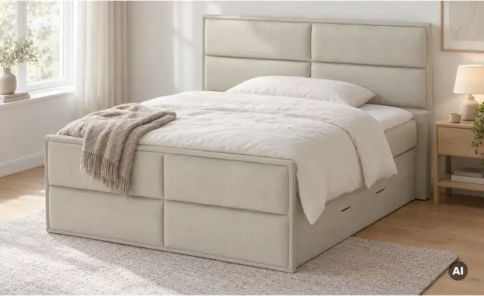 Boxspringbett Crocco mit Bettkasten, in Wohnsituation