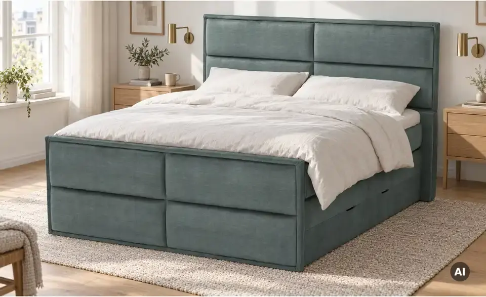 Boxspringbett Crocco mit Bettkasten, in Wohnsituation