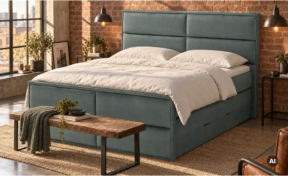 Boxspringbett Crocco mit Bettkasten, in Wohnsituation