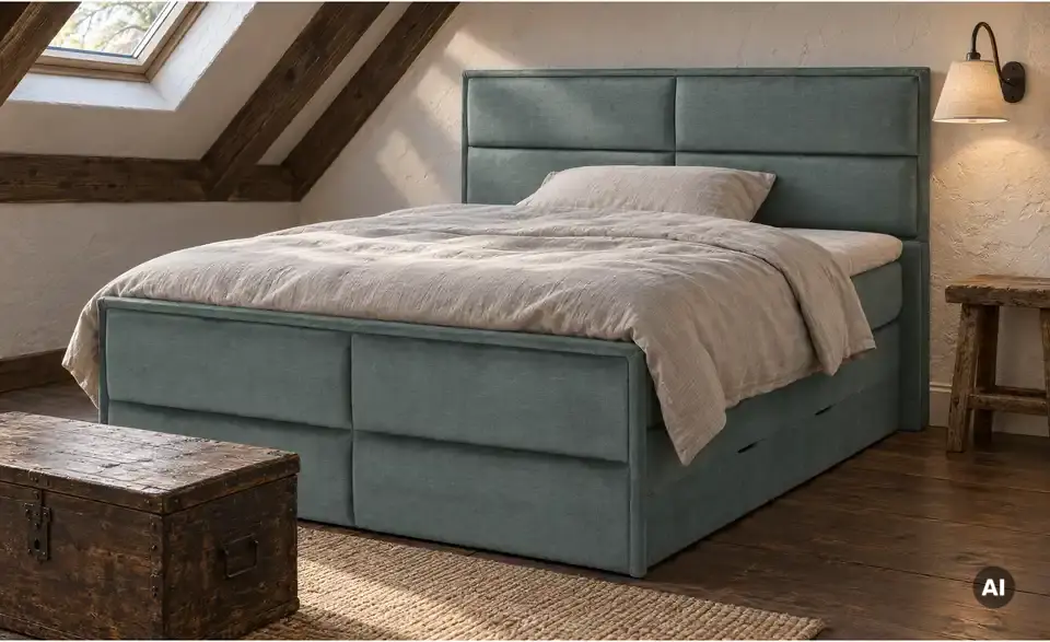 Boxspringbett Crocco mit Bettkasten, in Wohnsituation