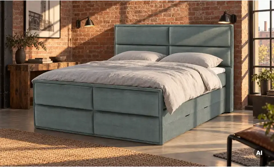 Boxspringbett Crocco mit Bettkasten, in Wohnsituation