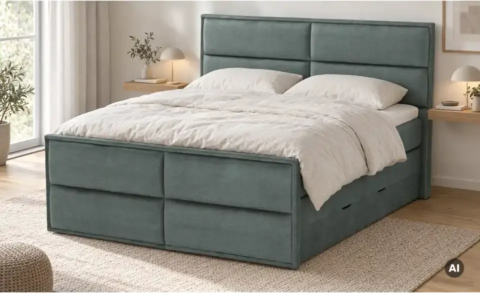 Boxspringbett Crocco mit Bettkasten, in Wohnsituation