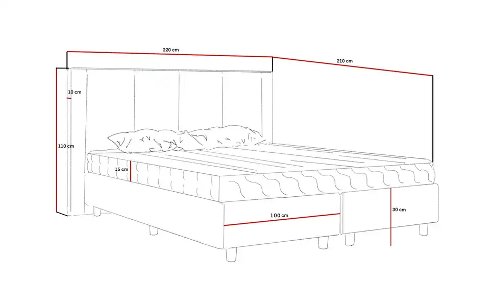 Boxbett Madeley mit Matratze, Bemaßung