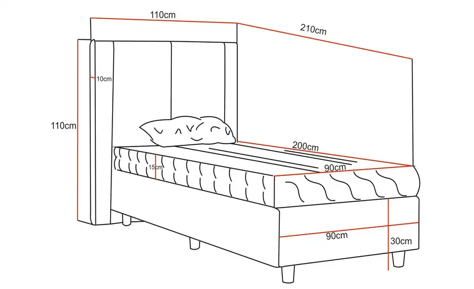 Boxbett Madeley mit Matratze, Bemaßung