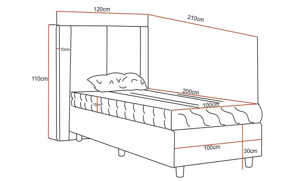 Boxbett Madeley mit Matratze, Bemaßung