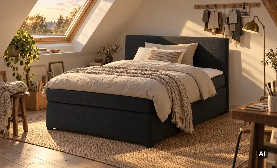 Boxspringbett Duke mit Matratze und Topper, H3, in Wohnsituation