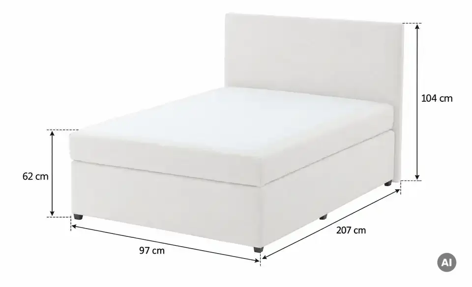 Boxspringbett Duke mit Matratze und Topper, H3, Bemaßung