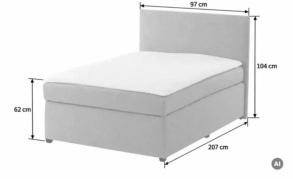 Boxspringbett Duke mit Matratze und Topper, H3, Bemaßung