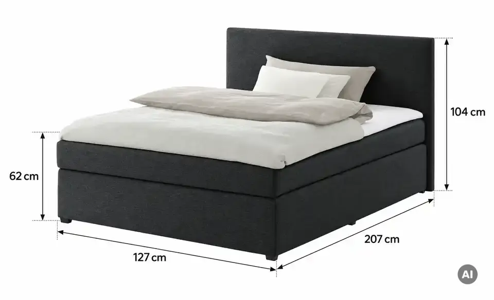 Boxspringbett Duke mit Matratze und Topper, H3, Bemaßung