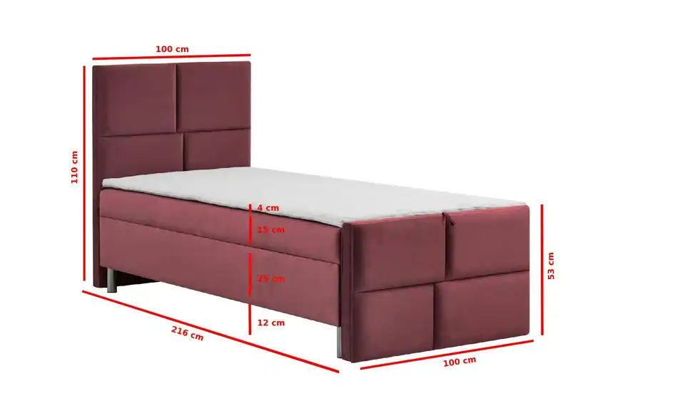 Boxbett Adria mit Bettkasten, Bemaßung