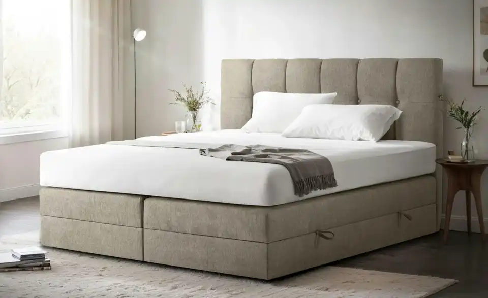 Boxspringbett Leeds mit Bettkasten, in Wohnsituation