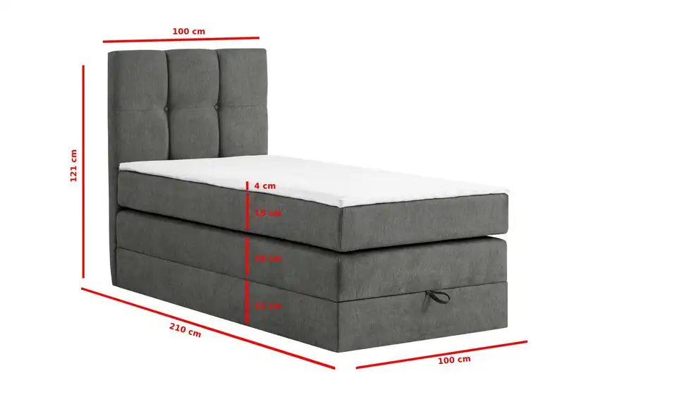 Boxspringbett Leeds mit Bettkasten, Bemaßung