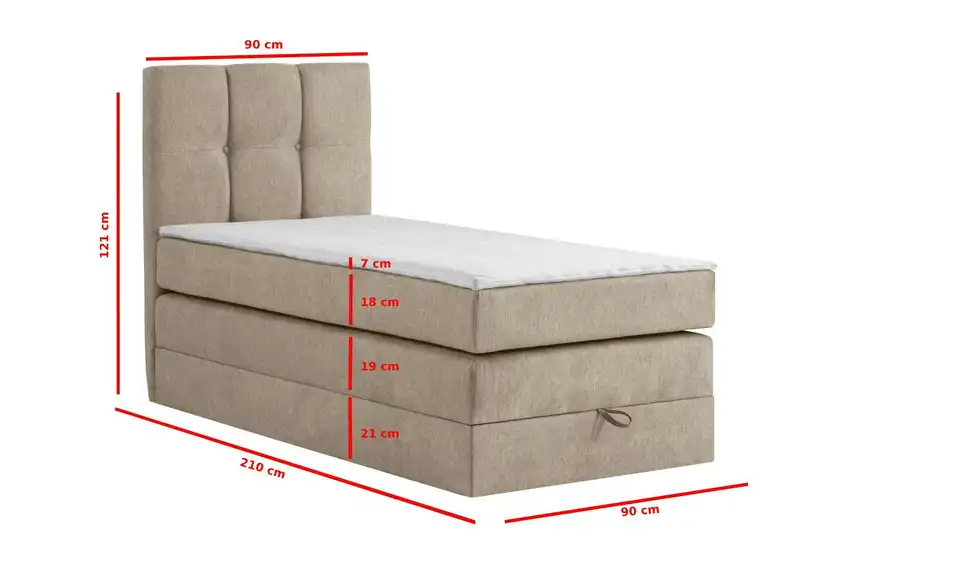 Boxspringbett Leeds mit Bettkasten, Bemaßung