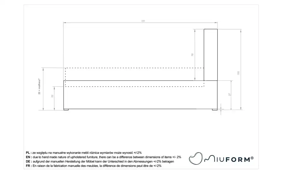 Miuform Polsterbett Sleepy Luna gemustert, Bemaßung