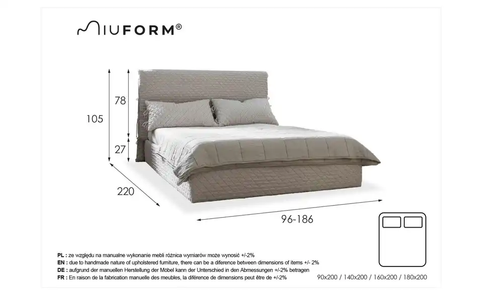 Miuform Polsterbett Sleepy Luna gemustert, Bemaßung