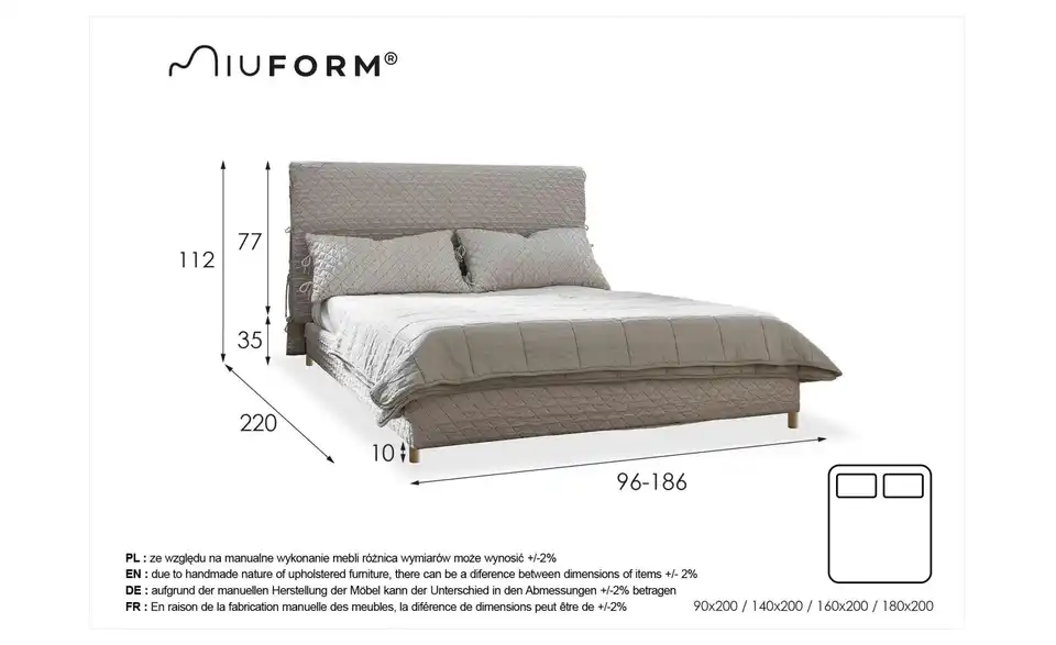 Miuform Polsterbett Sleepy Luna gemustert, Bemaßung