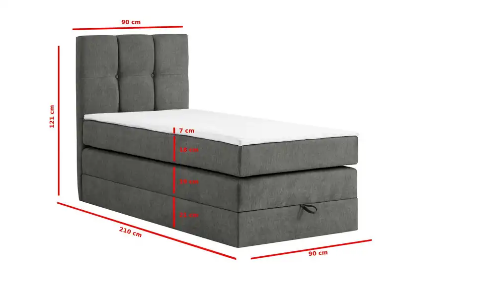 Boxspringbett Leeds mit Bettkasten, Bemaßung