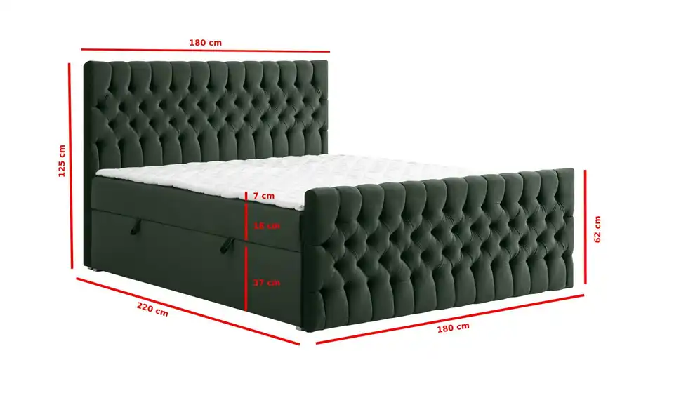 Boxbett Belek King mit Bettkasten und Fußteil, Bemaßung