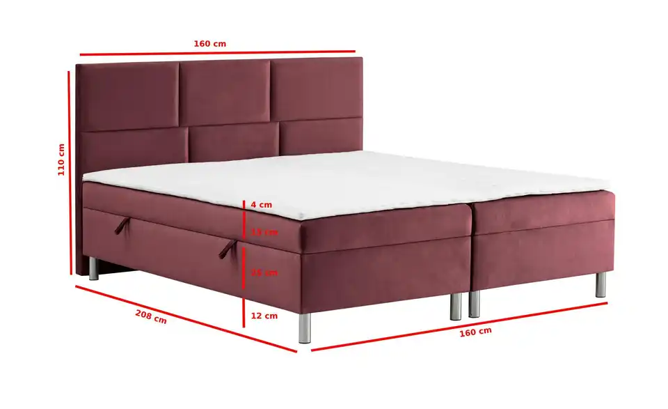 Boxbett Adria mit Bettkasten, Bemaßung